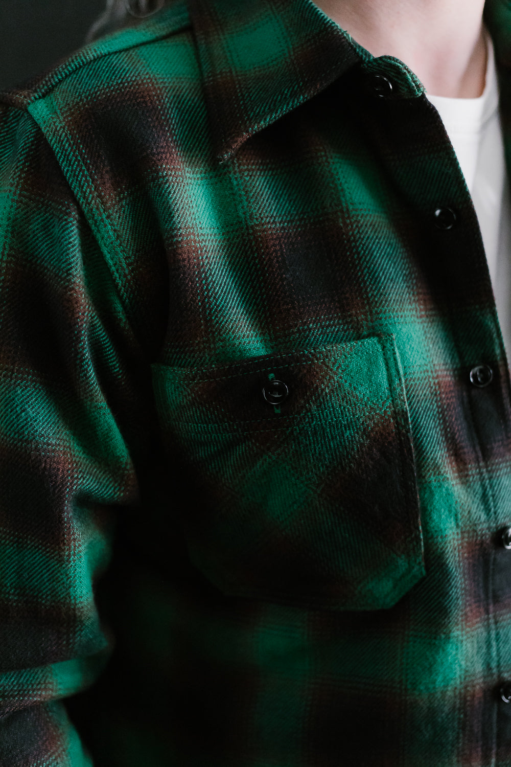 IHSH-379-GRN - Ultra Heavy Flannel Ombré Check Work Shirt - Green