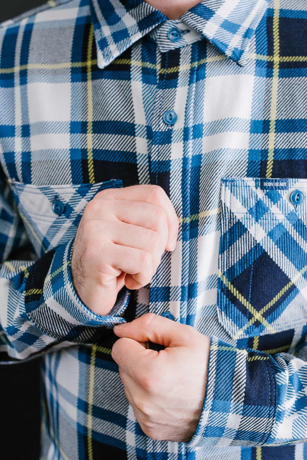 IHSH-382-BLU - 9oz Selvedge American Check Work Shirt - Blue