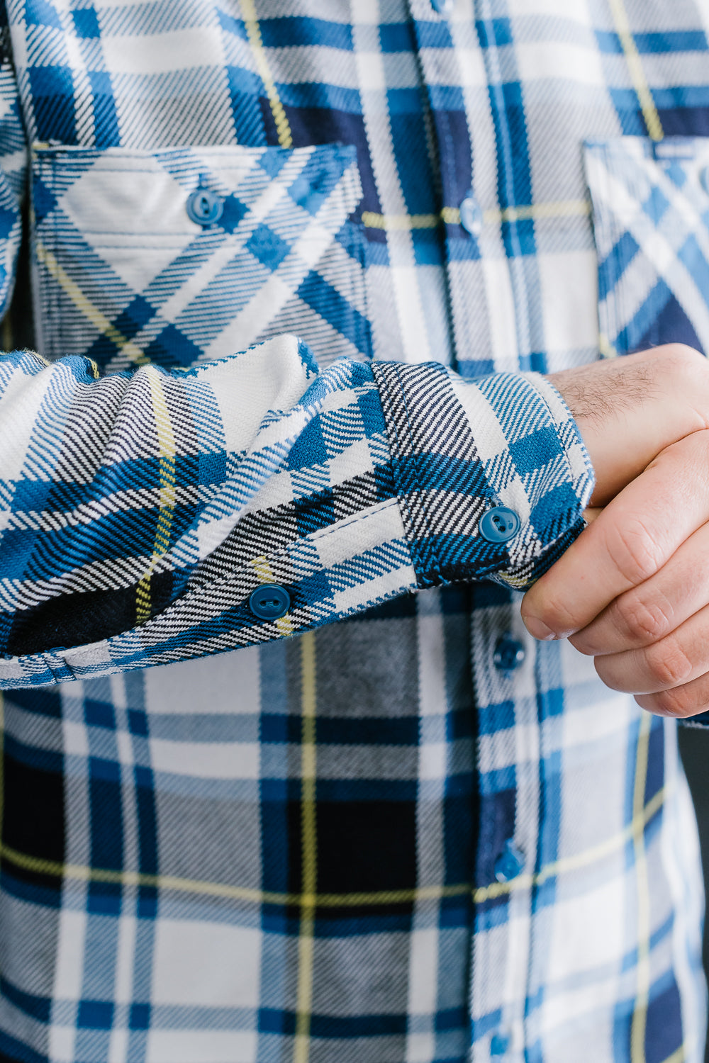 IHSH-382-BLU - 9oz Selvedge American Check Work Shirt - Blue