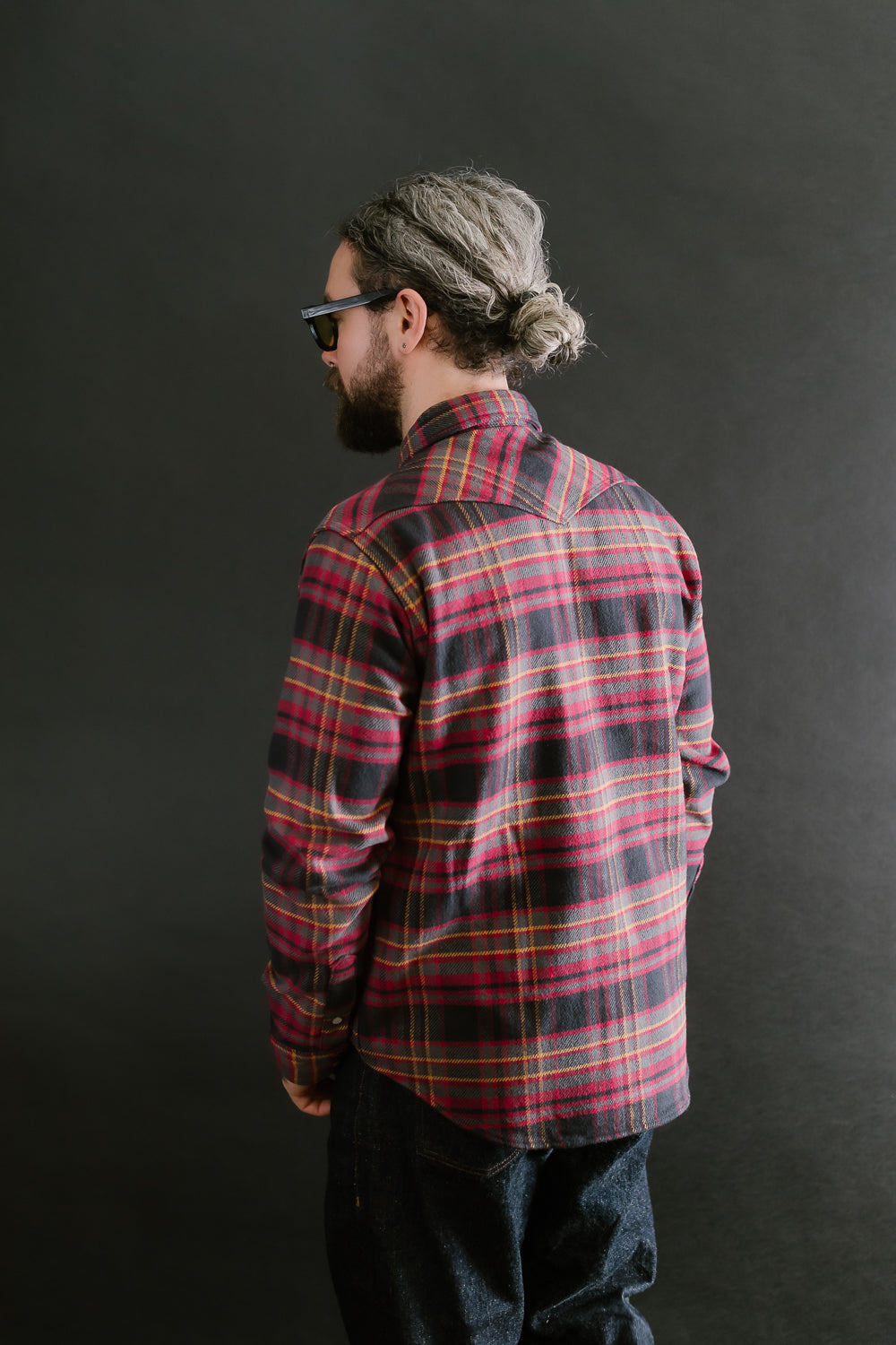 IHSH-403-GRY - 11oz Ultra Heavy Flannel Line Check Western Shirt - Grey