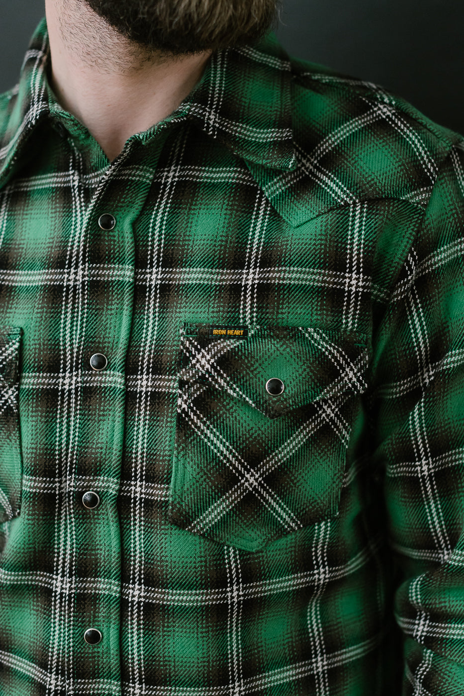 IHSH-405-GRN - 12oz Ultra Heavy Flannel Check Western Shirt - Green