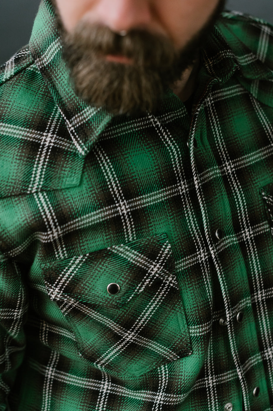 IHSH-405-GRN - 12oz Ultra Heavy Flannel Check Western Shirt - Green