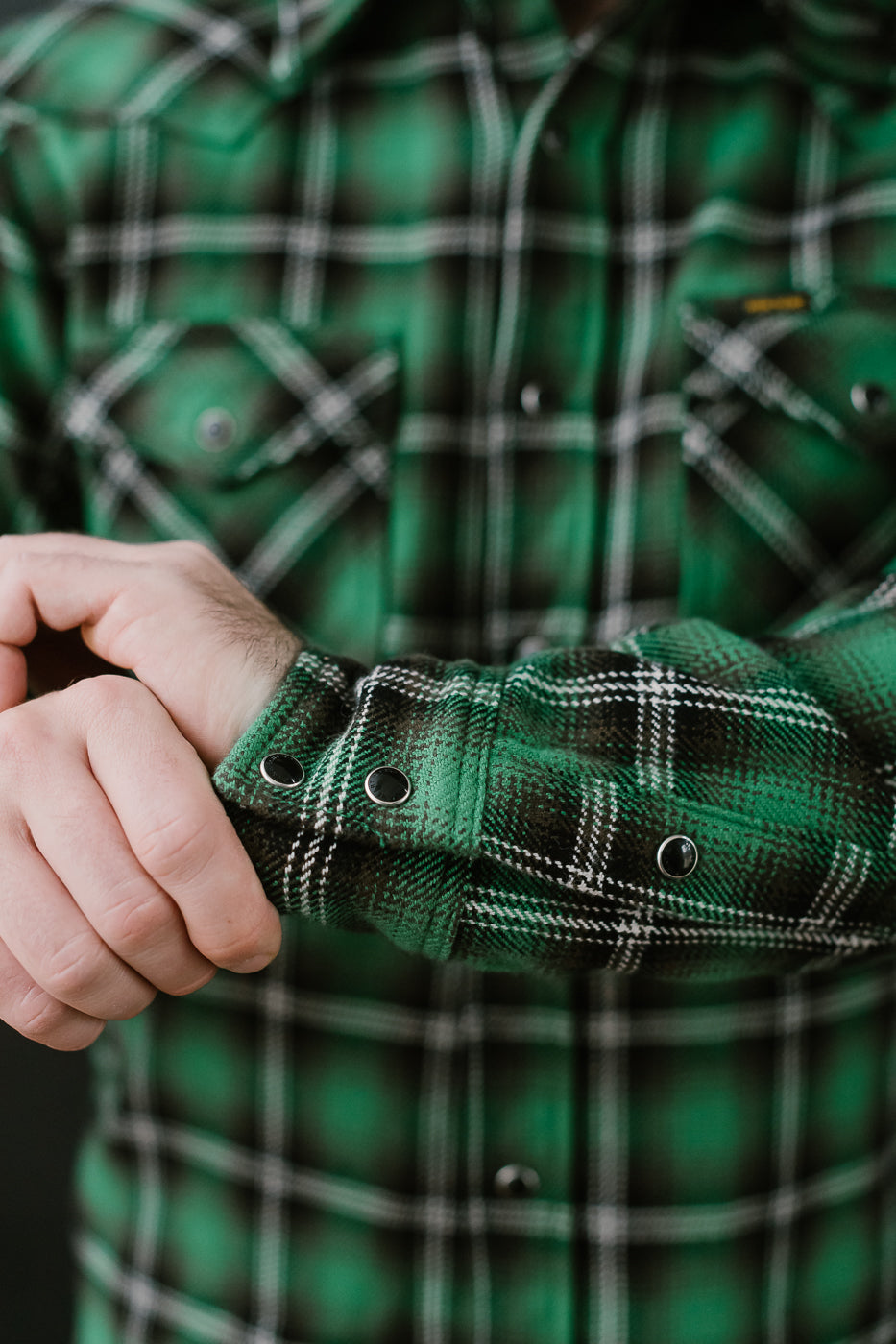 IHSH-405-GRN - 12oz Ultra Heavy Flannel Check Western Shirt - Green