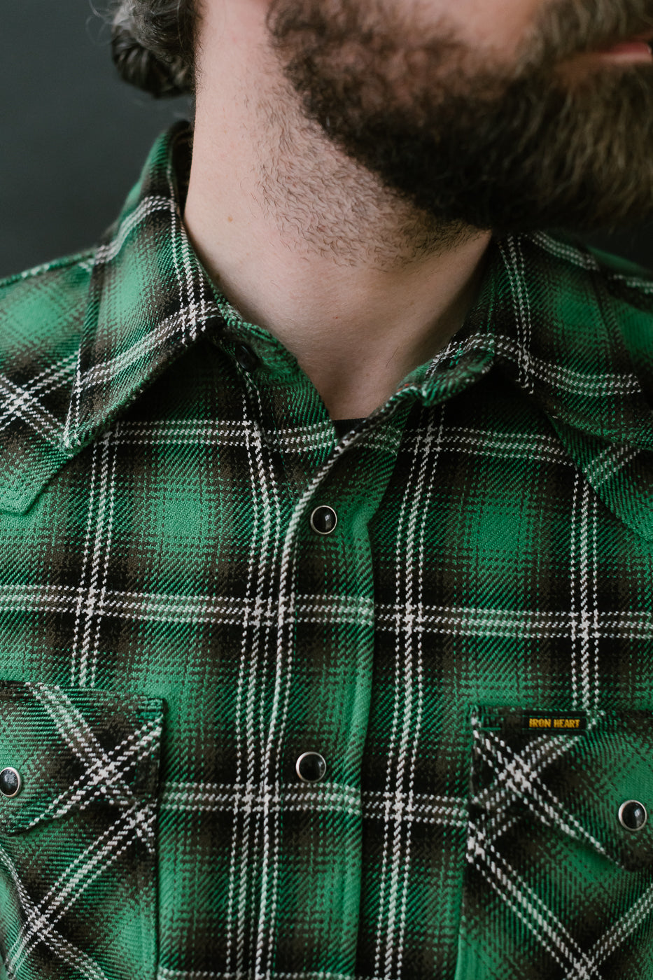 IHSH-405-GRN - 12oz Ultra Heavy Flannel Check Western Shirt - Green