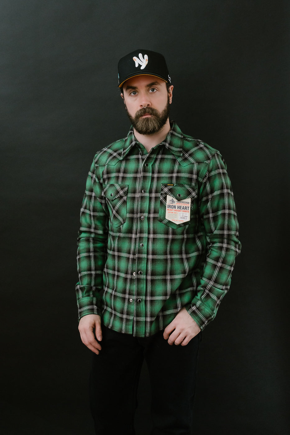 IHSH-405-GRN - 12oz Ultra Heavy Flannel Check Western Shirt - Green