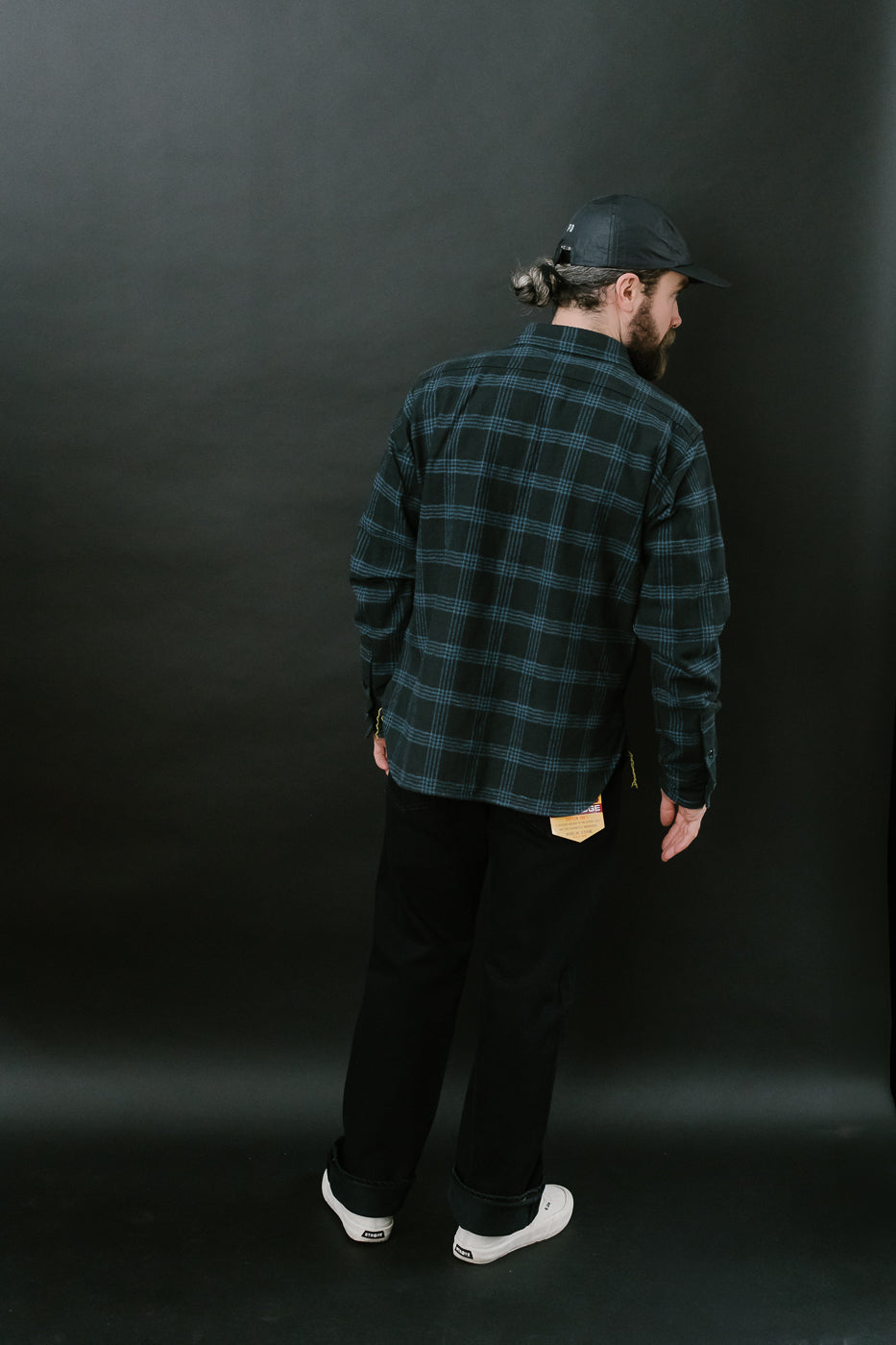 IHSH-408-BLK - 12oz Slubby Heavy Flannel Check Work Shirt - Black