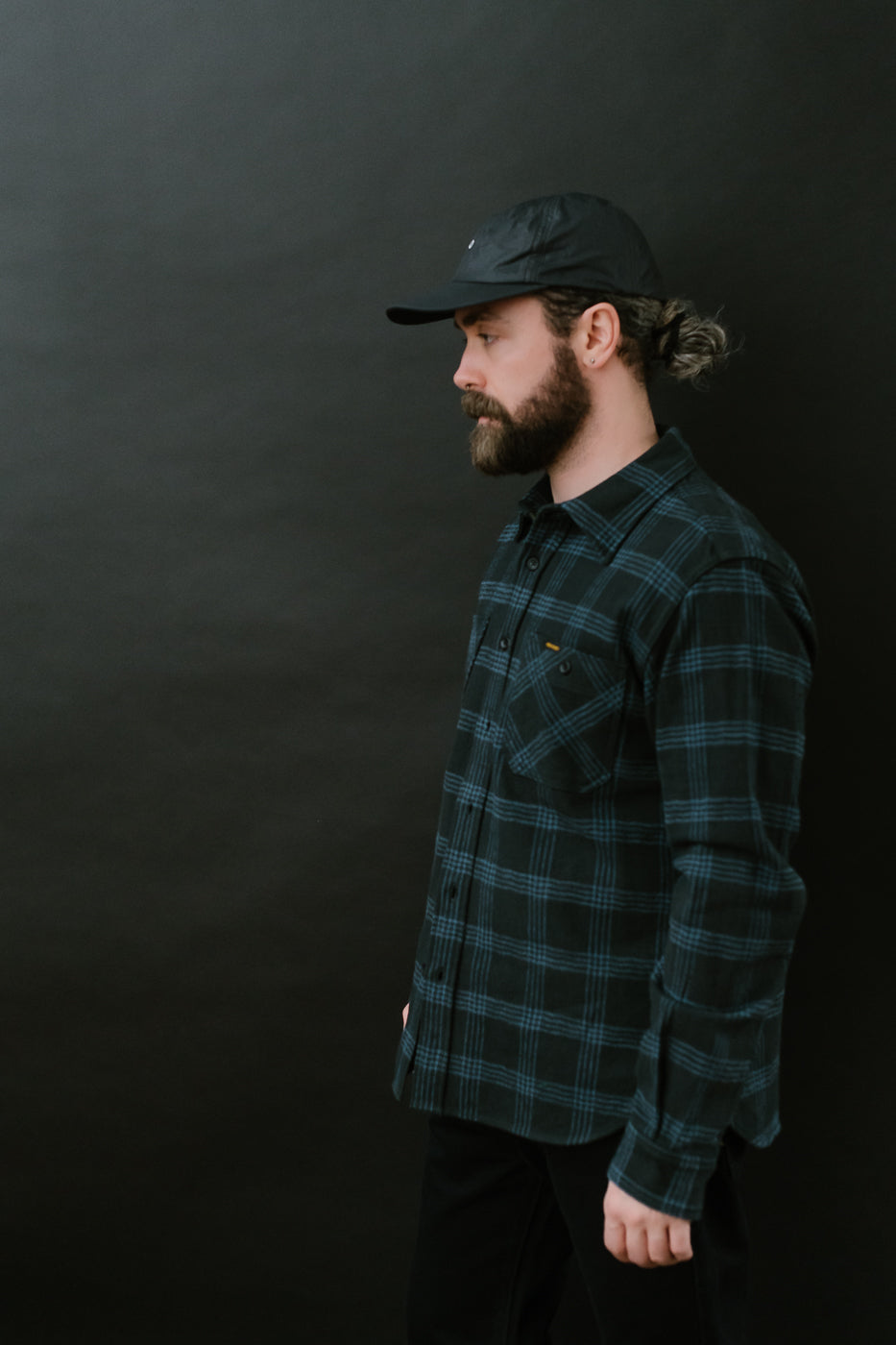 IHSH-408-BLK - 12oz Slubby Heavy Flannel Check Work Shirt - Black