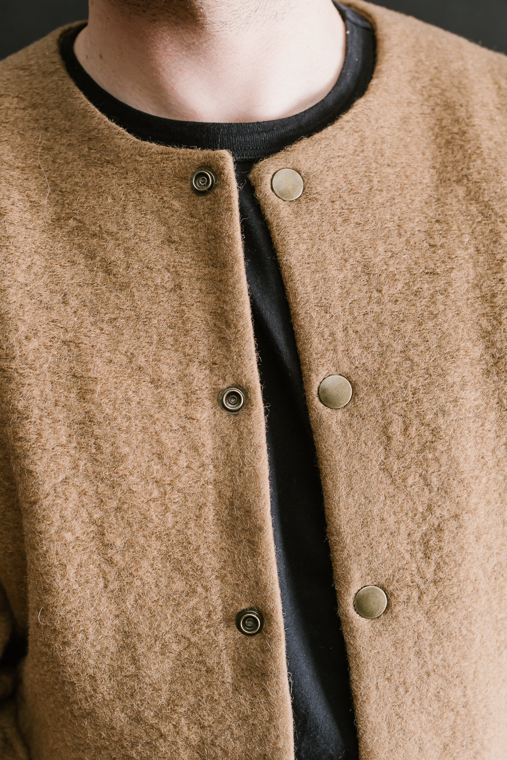 Wool Collarless Jacket - 27 Camel