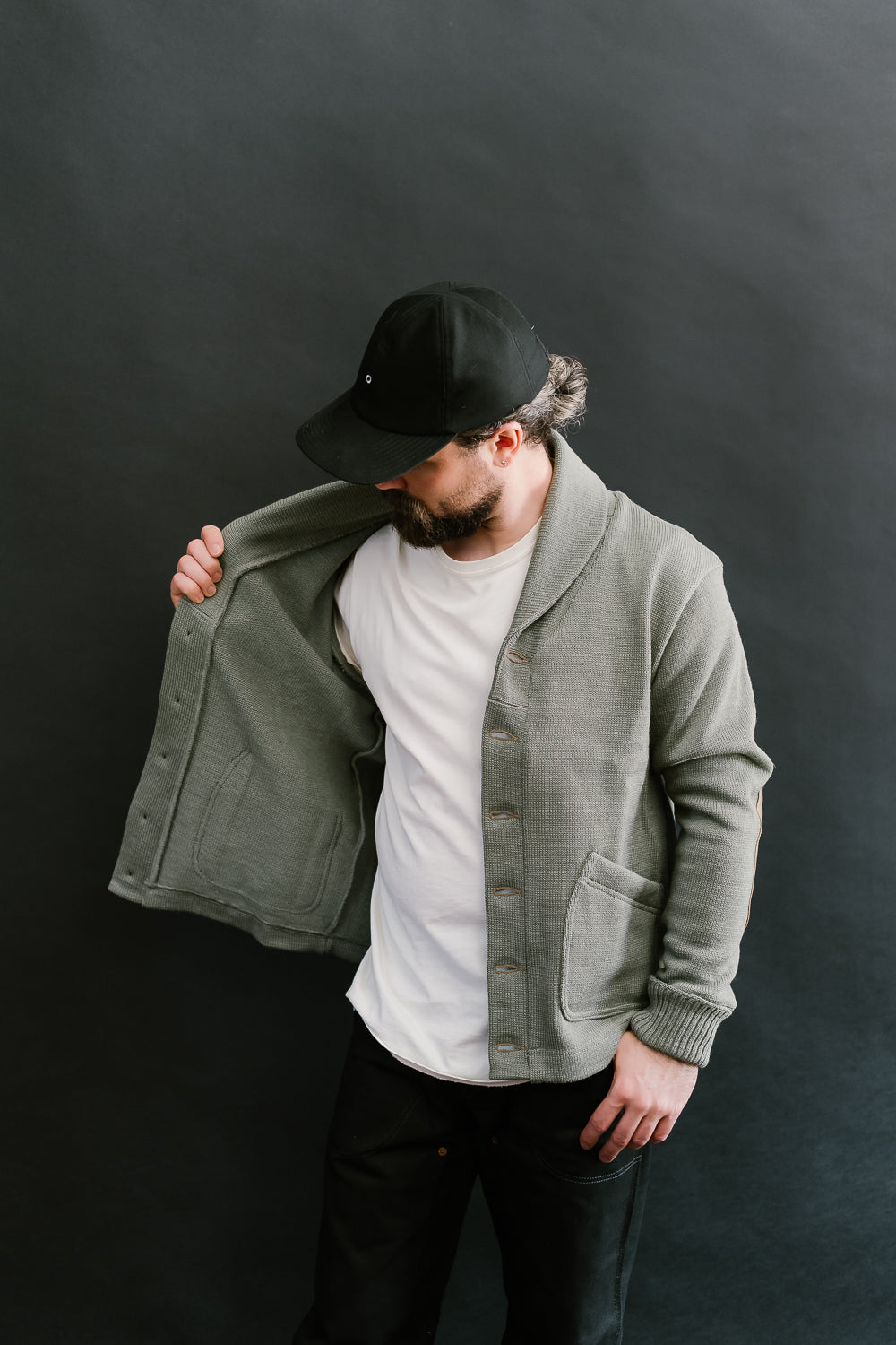 James Dant x Dehen - Shawl Sweater Coat 2.0 - Sage, Field Tan