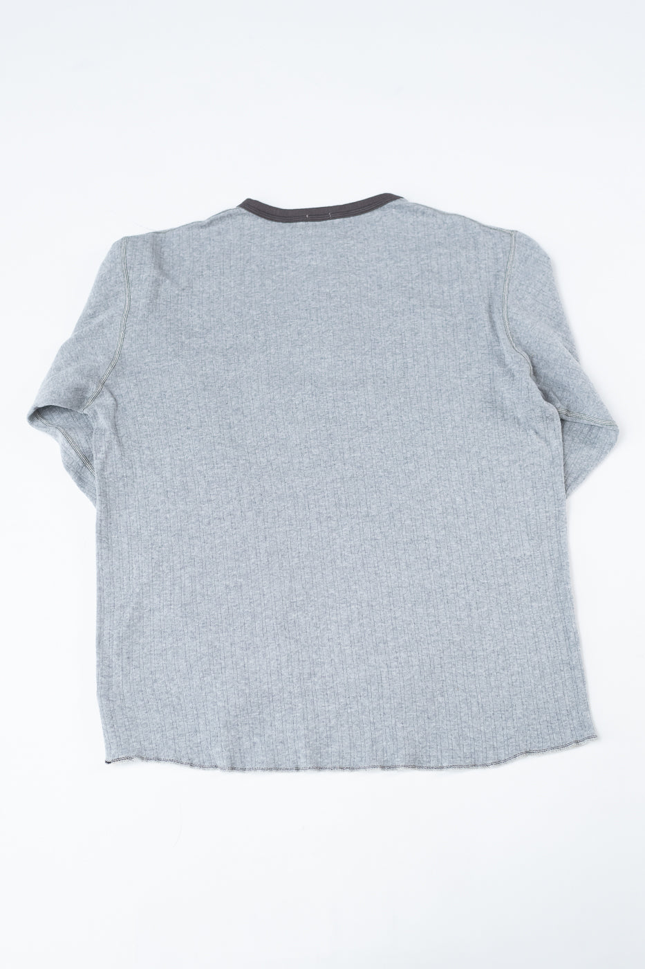 LRH1038 - Smooth Drop Needle Rib Knit Henley - Heather Gray 2Tone