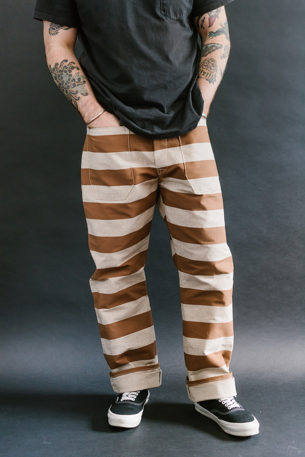 Lot 1230 - Striped Prisoner Pants - Brown