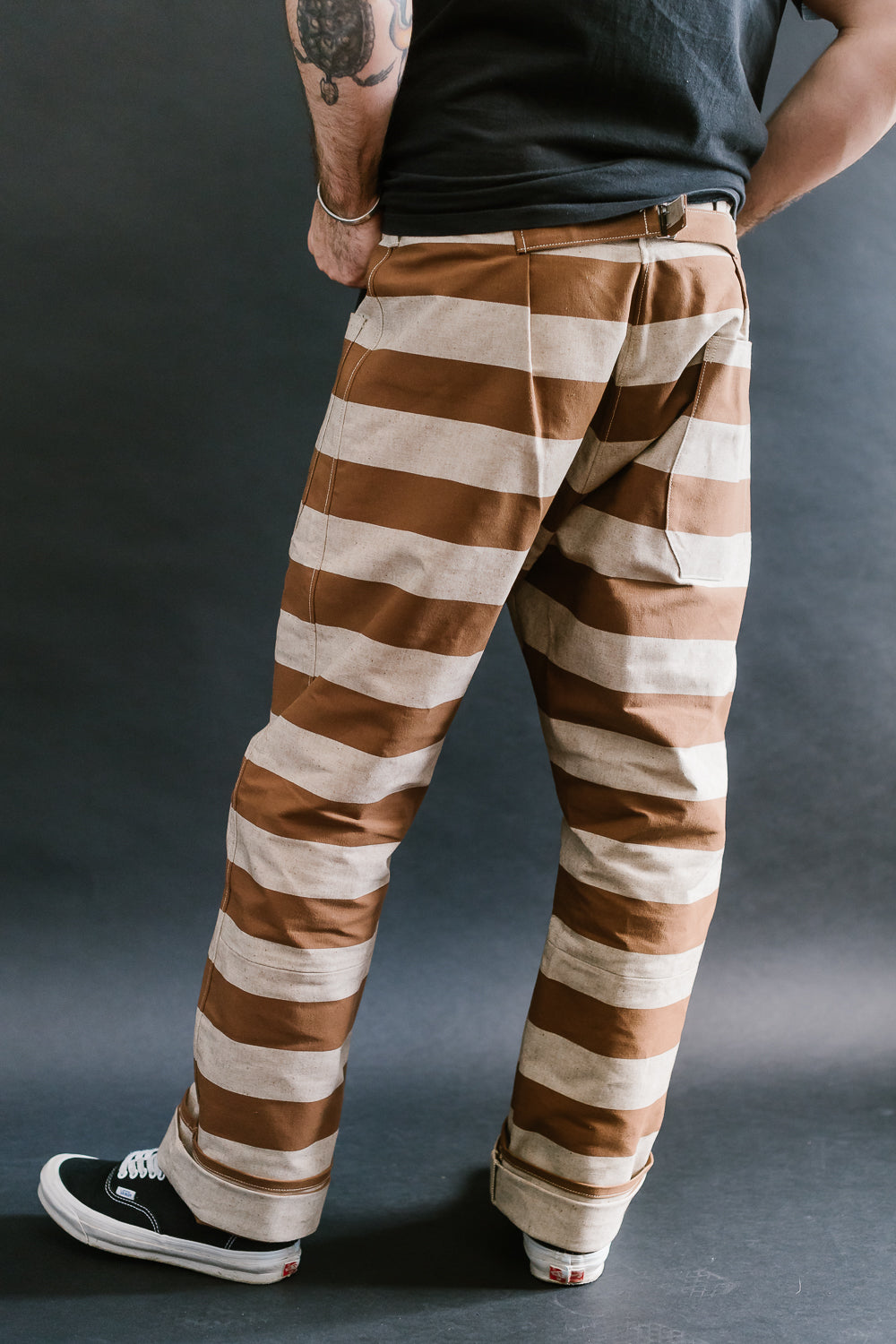 Lot 1230 - Striped Prisoner Pants - Brown