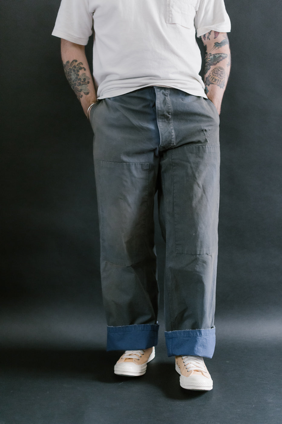 MSP-1007 - French Work Boro Pants - Distressed Blue