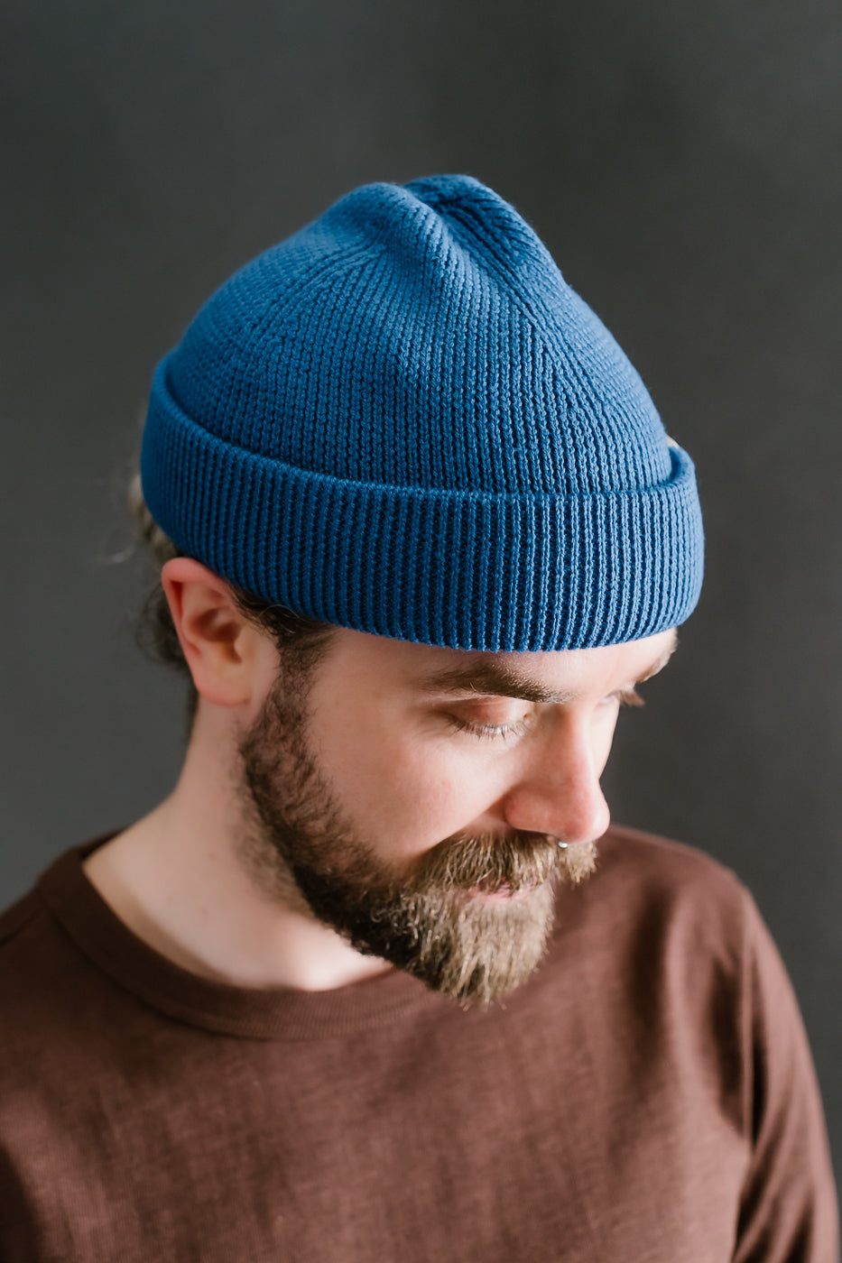 MWBN05.59 - Ribbed Structure Watch Cap Merino Wool  - Swan Blue