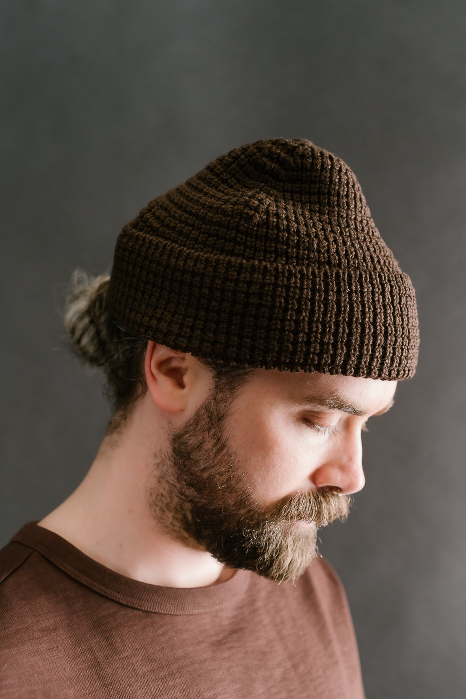 MWBN06.19 - Waffle Structure Sturdy Beanie Merino Wool - Coffee