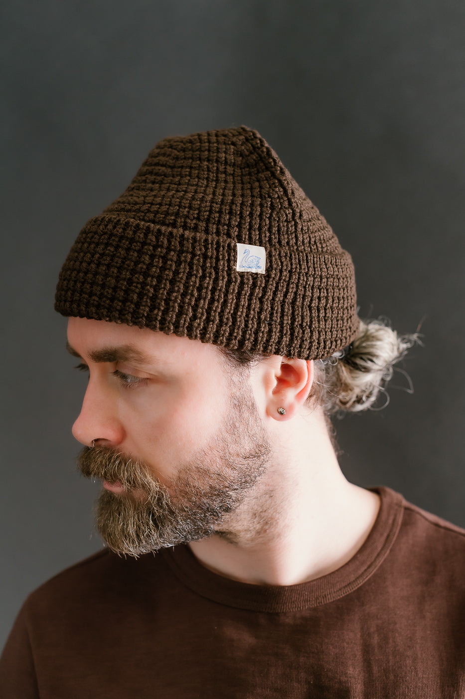 MWBN06.19 - Waffle Structure Sturdy Beanie Merino Wool - Coffee