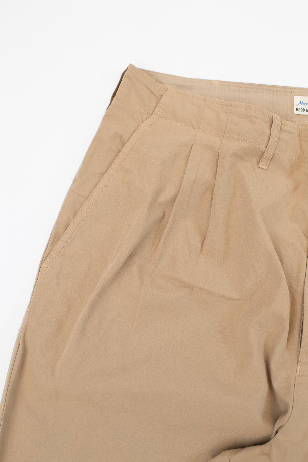 PANTS03.16 - Organic Cotton Poplin Pleated Front Pants - Khaki