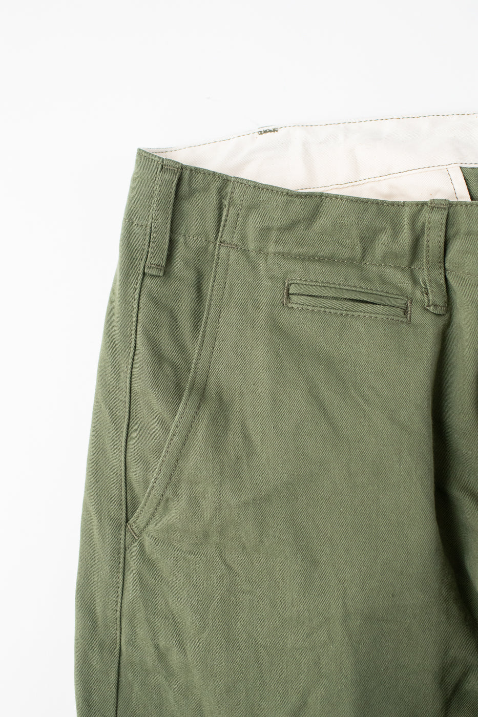 737-SVC-LOL - 9.5oz Selvedge Chino Trouser Light Olive - Relaxed Straight