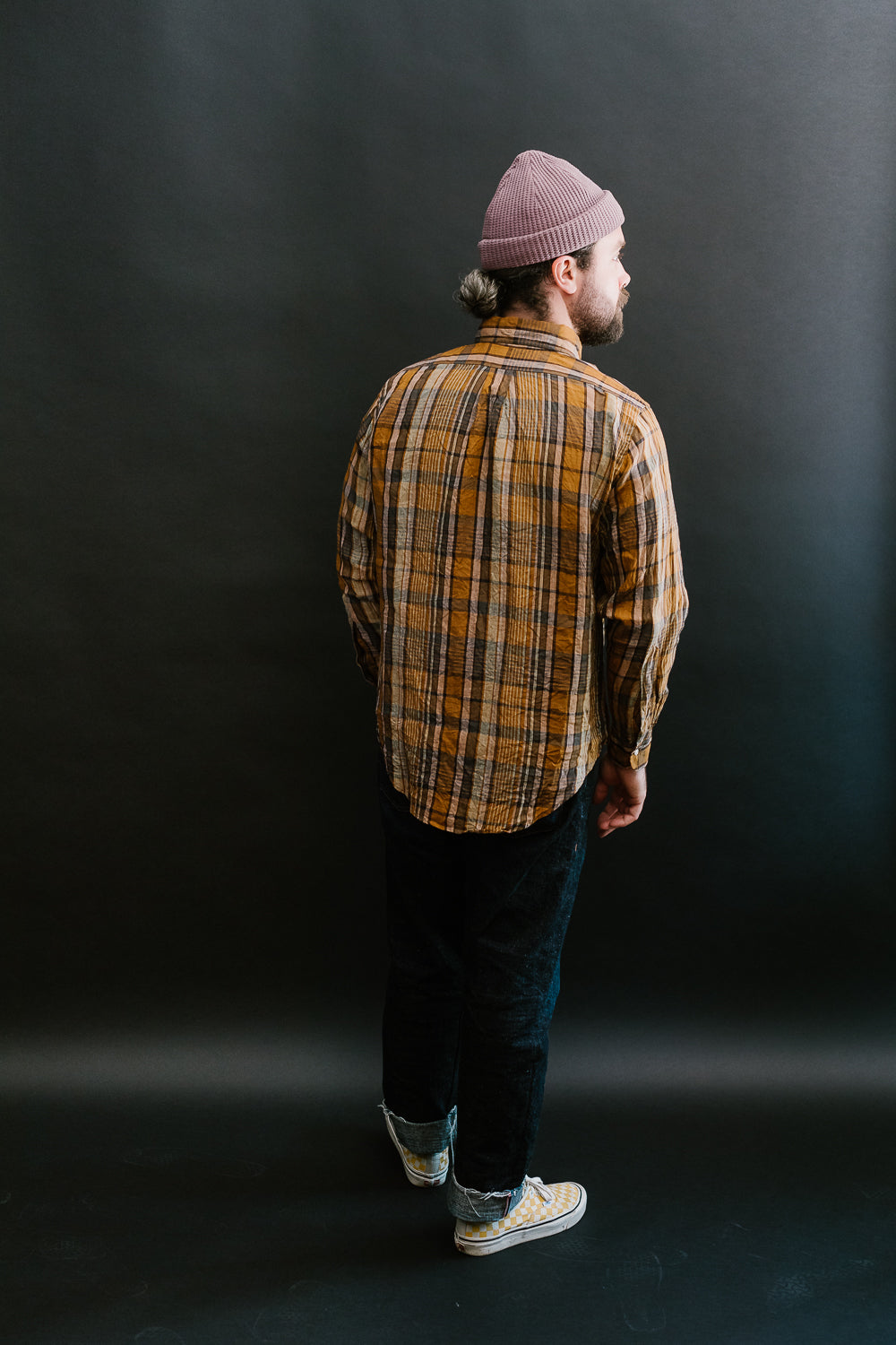 01-8113-44 - Linen Button-Down Safari Shirt - Orange Check