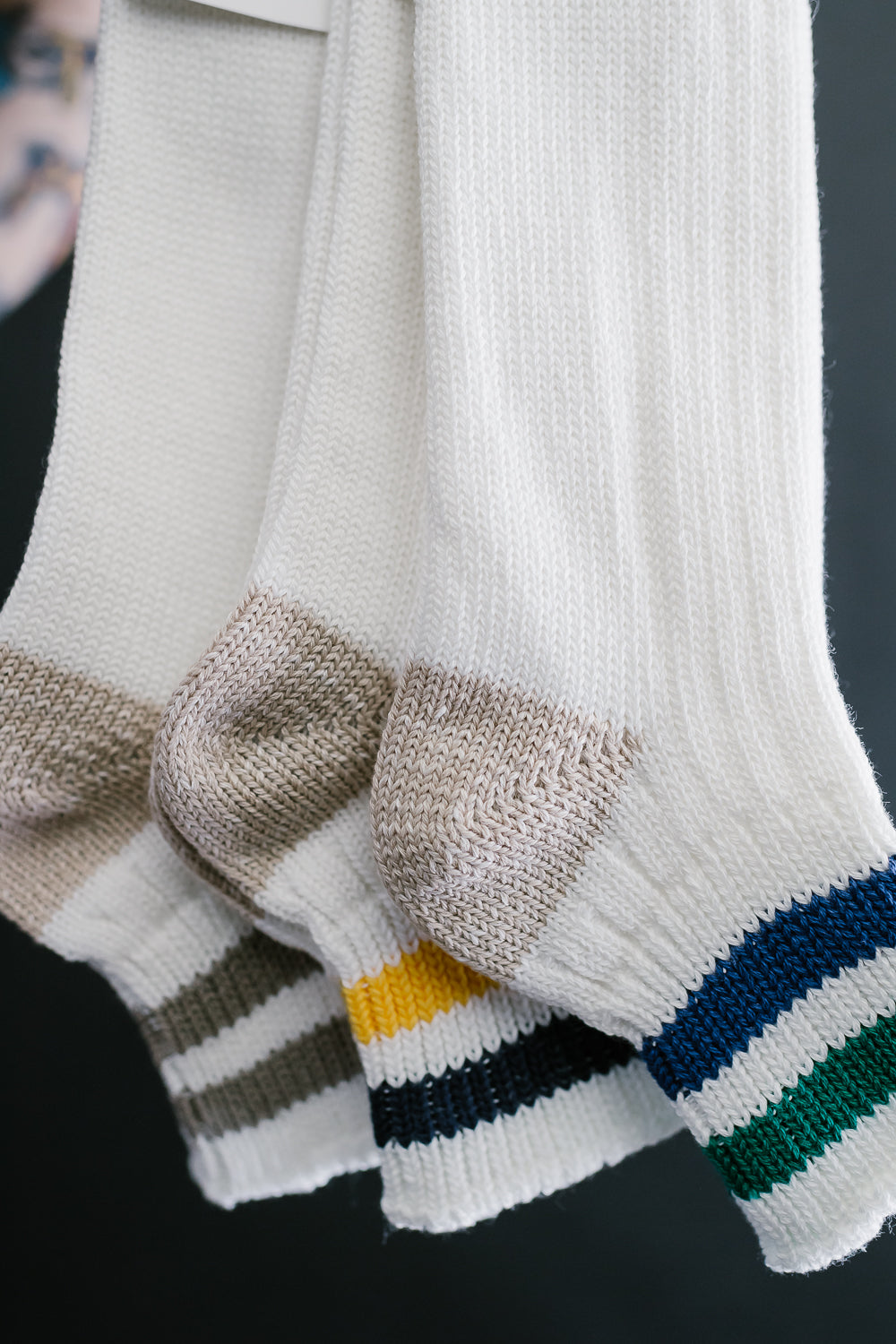 R1404 - Old School Ribbed Ankle Sock - White, Navy, Yellow