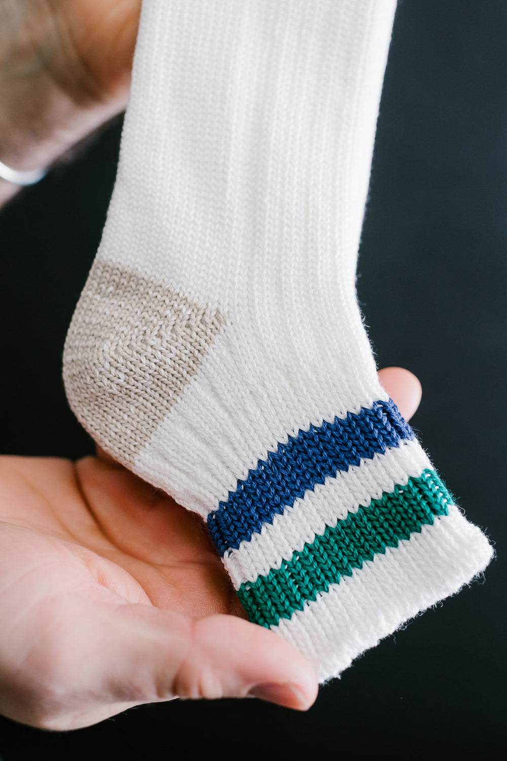 R1404 - Old School Ribbed Ankle Sock - White, Green, Deep Blue