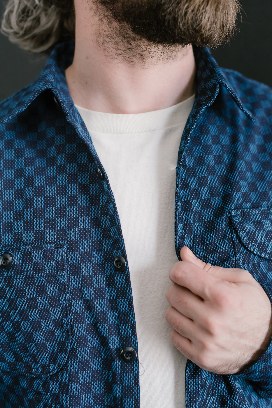 10oz - Dant x RGT - Sashiko Check Work Shirt - Indigo x Indigo