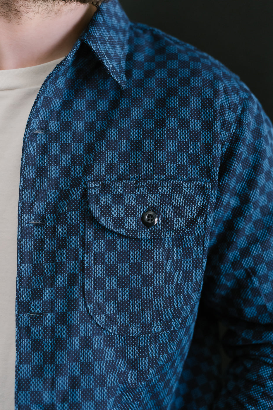 10oz - Dant x RGT - Sashiko Check Work Shirt - Indigo x Indigo