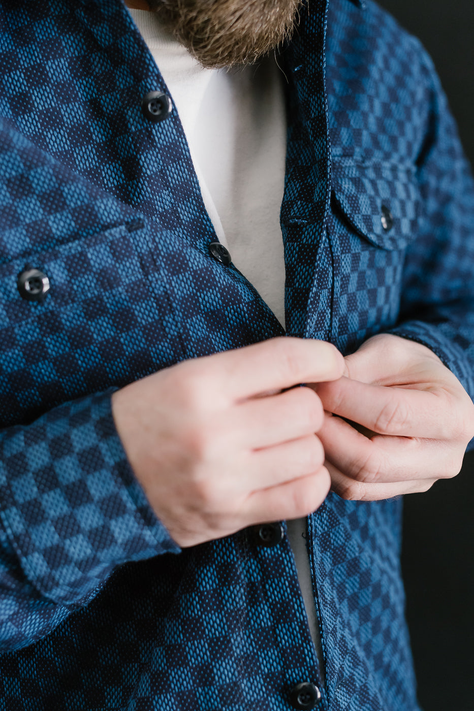 10oz - Dant x RGT - Sashiko Check Work Shirt - Indigo x Indigo