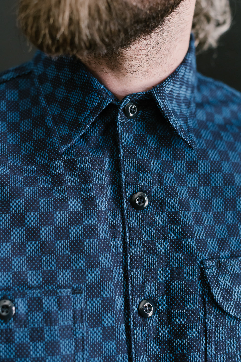 10oz - Dant x RGT - Sashiko Check Work Shirt - Indigo x Indigo