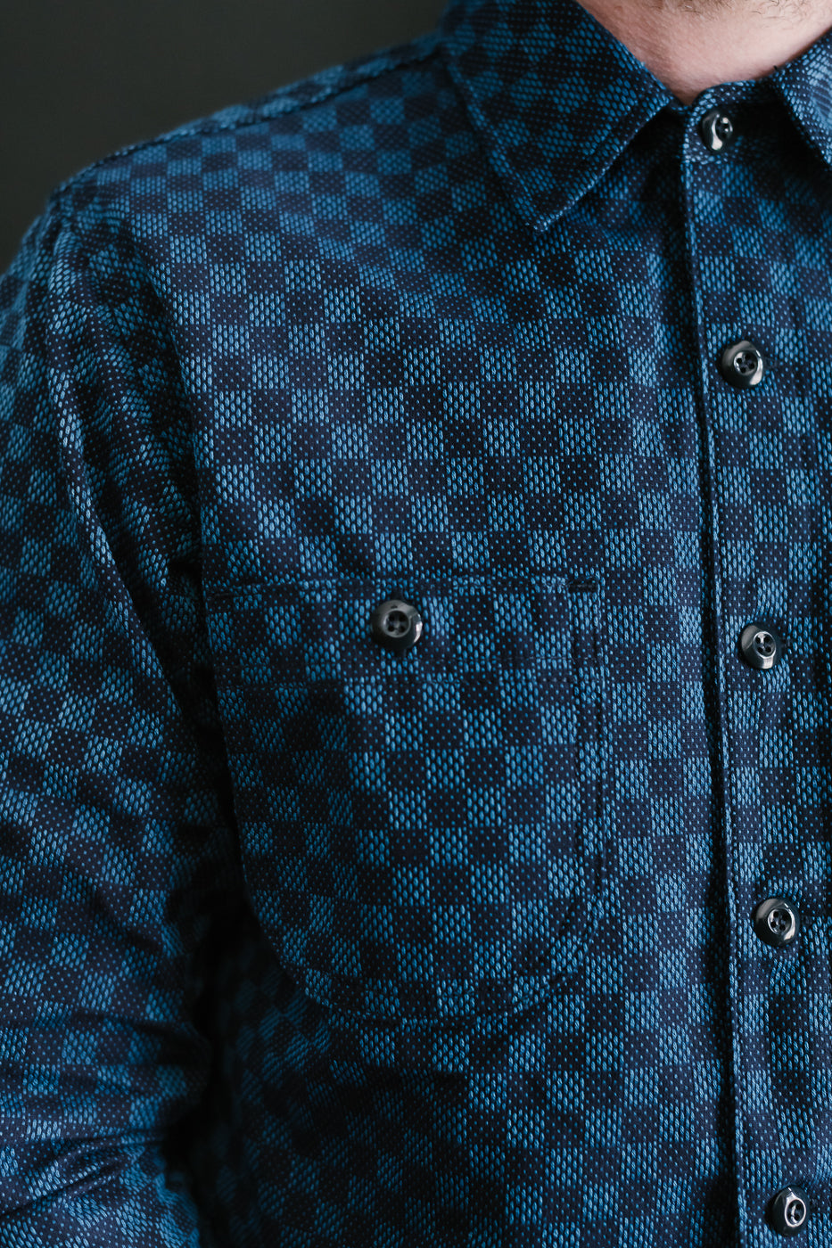 10oz - Dant x RGT - Sashiko Check Work Shirt - Indigo x Indigo