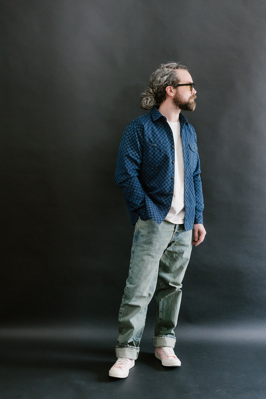 10oz - Dant x RGT - Sashiko Check Work Shirt - Indigo x Indigo