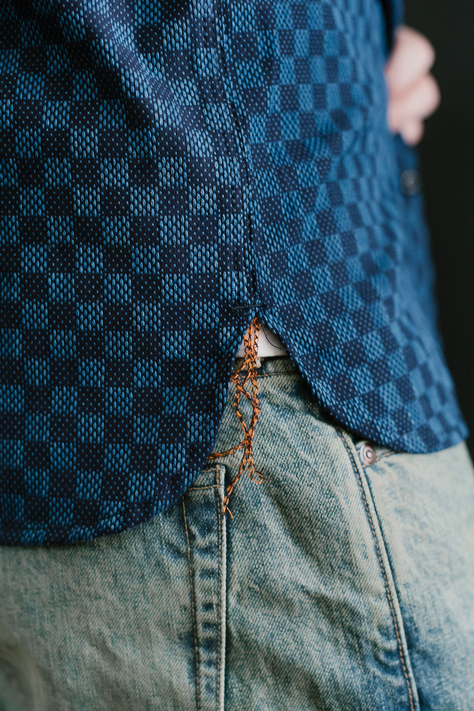 10oz - Dant x RGT - Sashiko Check Work Shirt - Indigo x Indigo