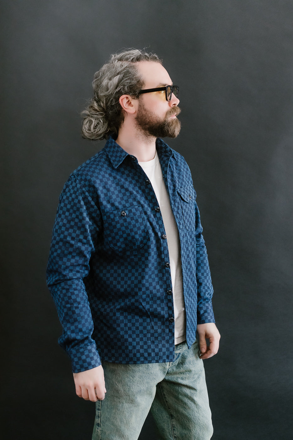 10oz - Dant x RGT - Sashiko Check Work Shirt - Indigo x Indigo