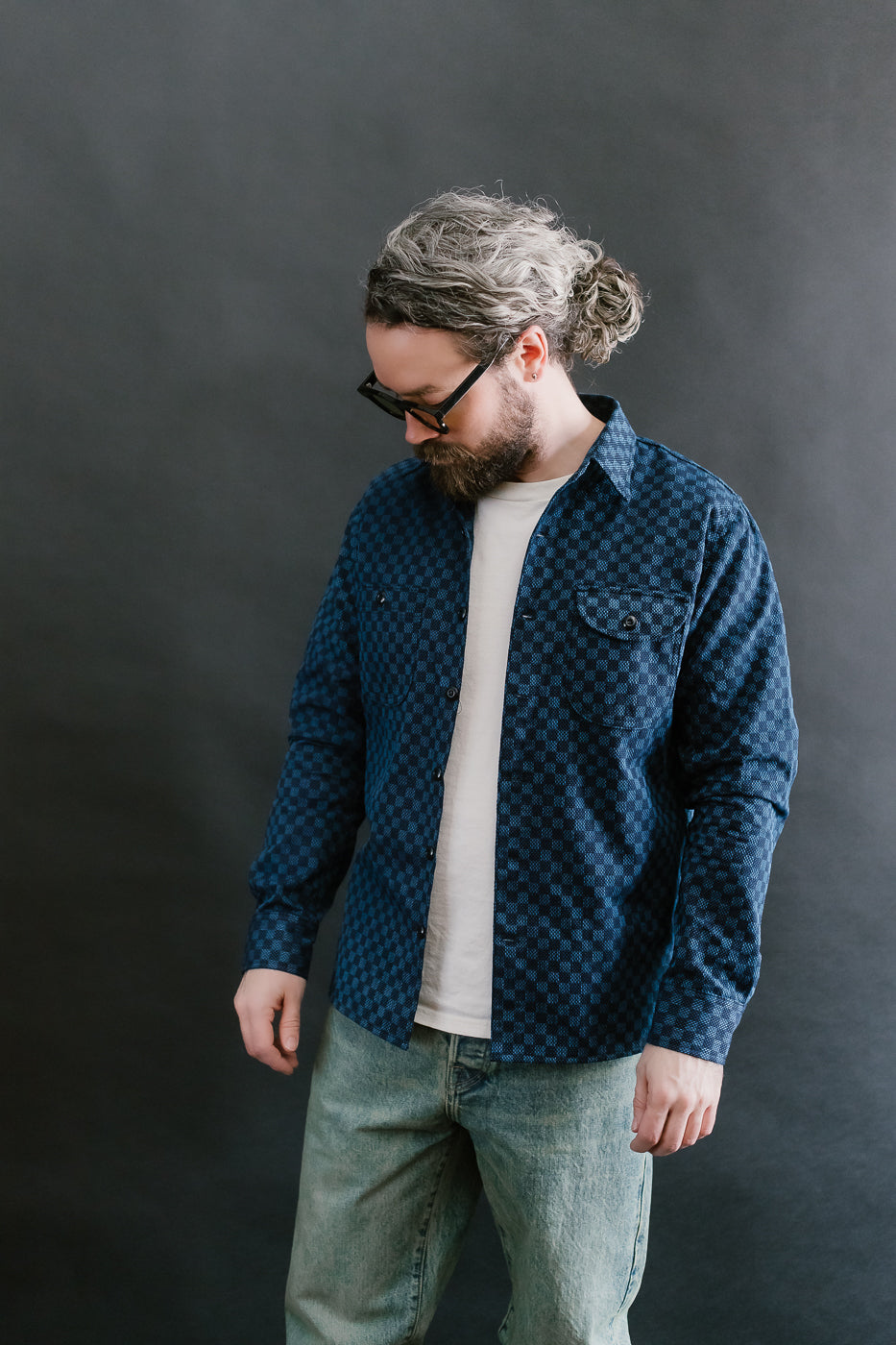 10oz - Dant x RGT - Sashiko Check Work Shirt - Indigo x Indigo