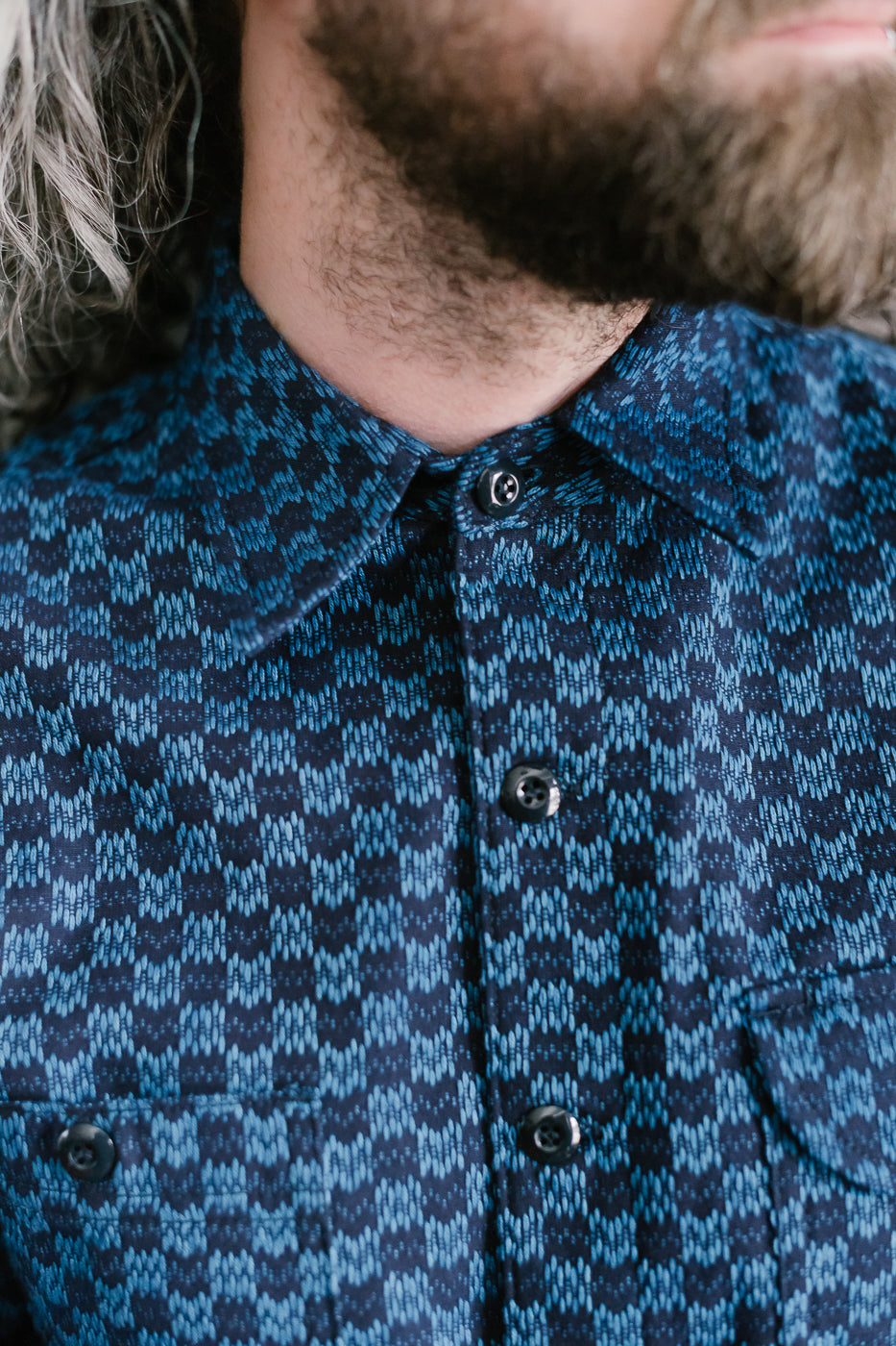 10oz - Dant x RGT - Sashiko Wavy Check Work Shirt - Indigo x Indigo