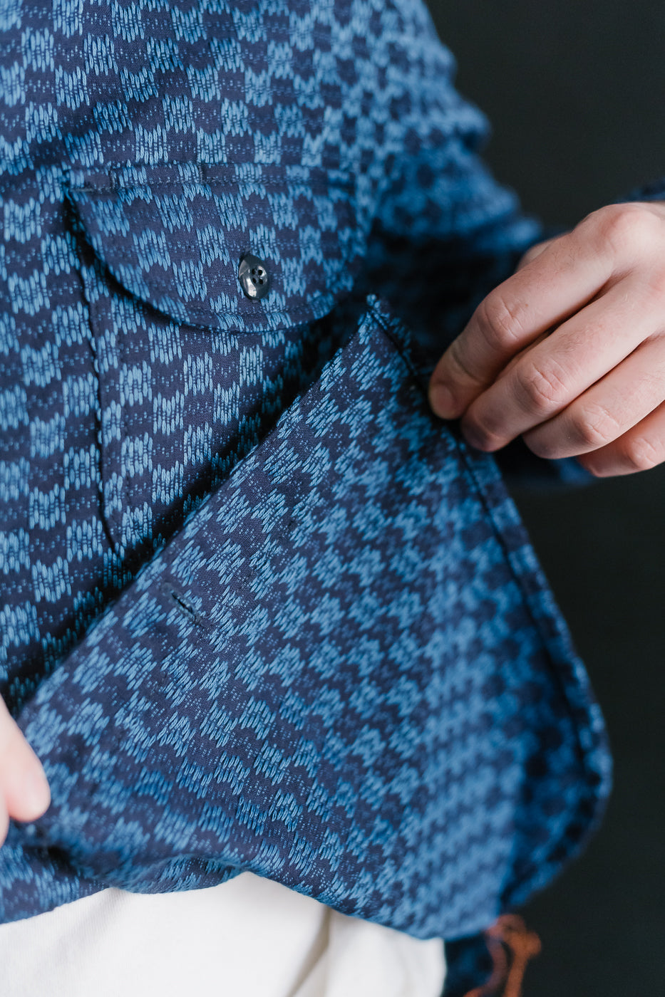 10oz - Dant x RGT - Sashiko Wavy Check Work Shirt - Indigo x Indigo