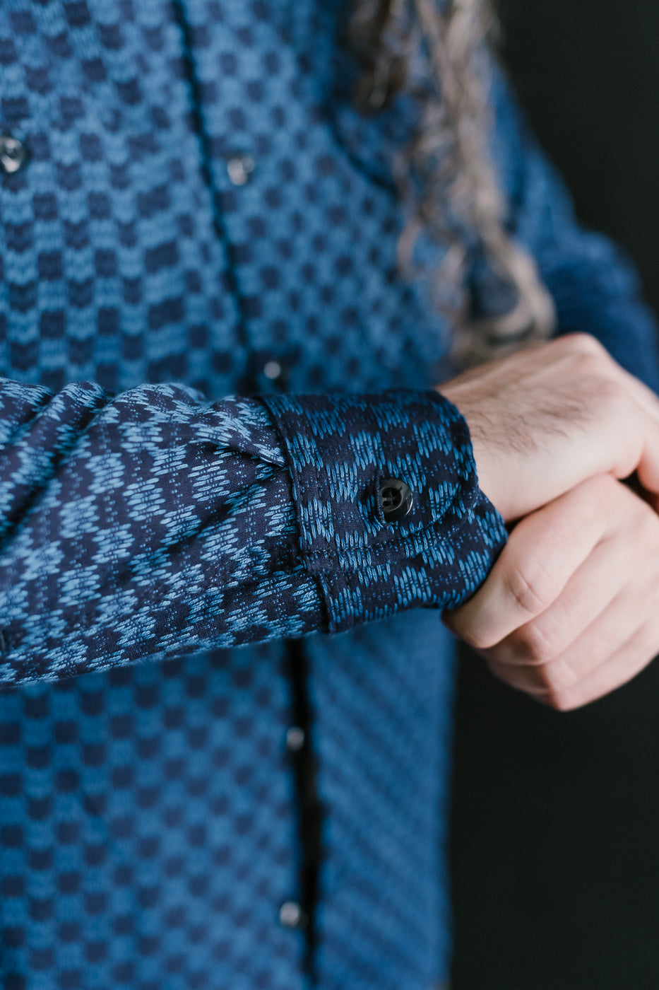 10oz - Dant x RGT - Sashiko Wavy Check Work Shirt - Indigo x Indigo