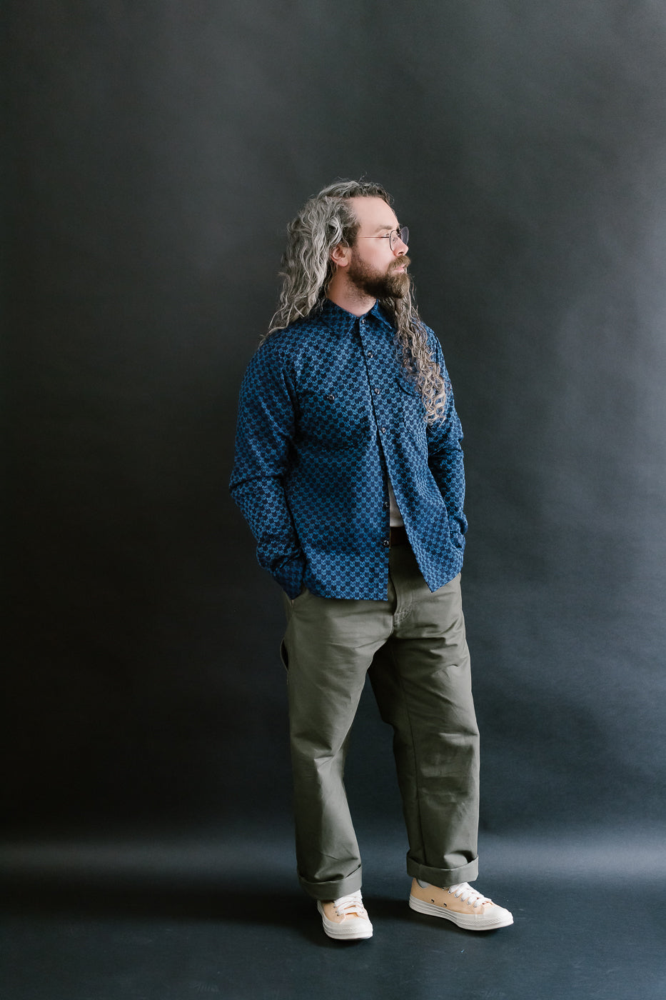 10oz - Dant x RGT - Sashiko Wavy Check Work Shirt - Indigo x Indigo