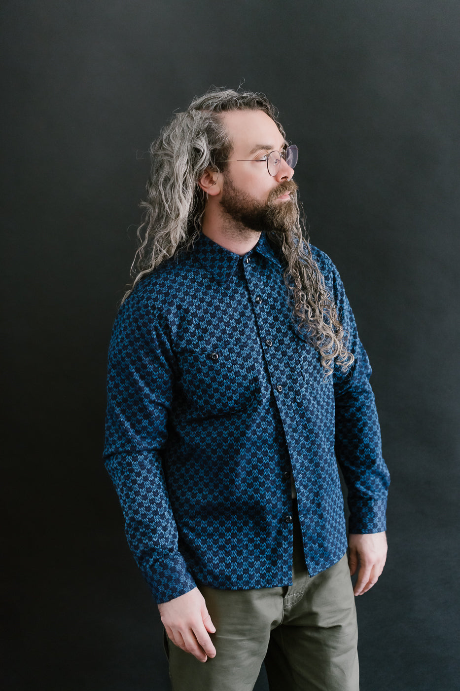 10oz - Dant x RGT - Sashiko Wavy Check Work Shirt - Indigo x Indigo