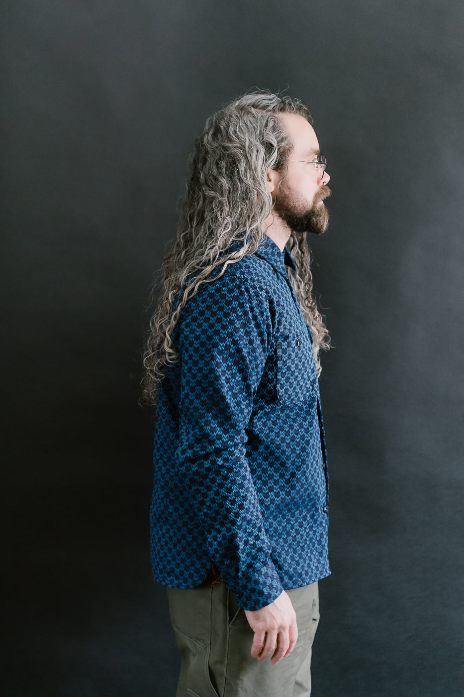 10oz - Dant x RGT - Sashiko Wavy Check Work Shirt - Indigo x Indigo