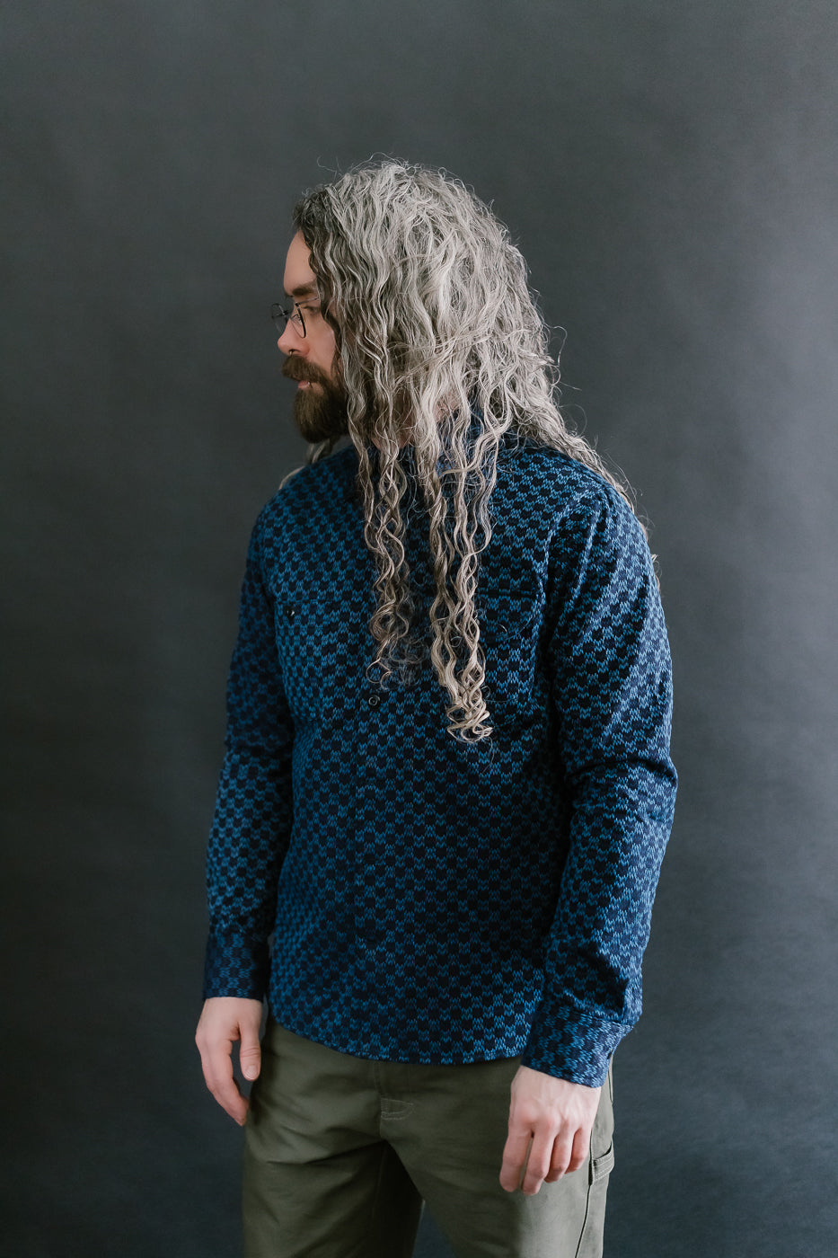 10oz - Dant x RGT - Sashiko Wavy Check Work Shirt - Indigo x Indigo