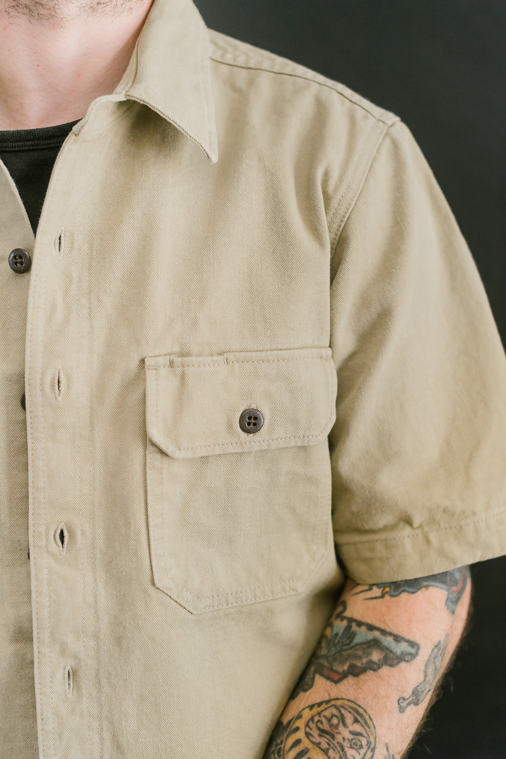 12.5oz - Rinsed Field Shirt Twill Selvedge - Khaki