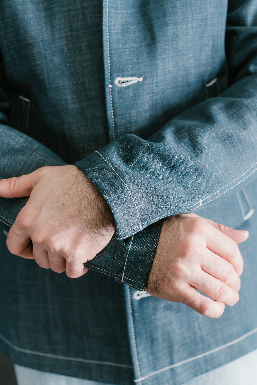 13oz Light Indigo Denim Peacoat - Blue