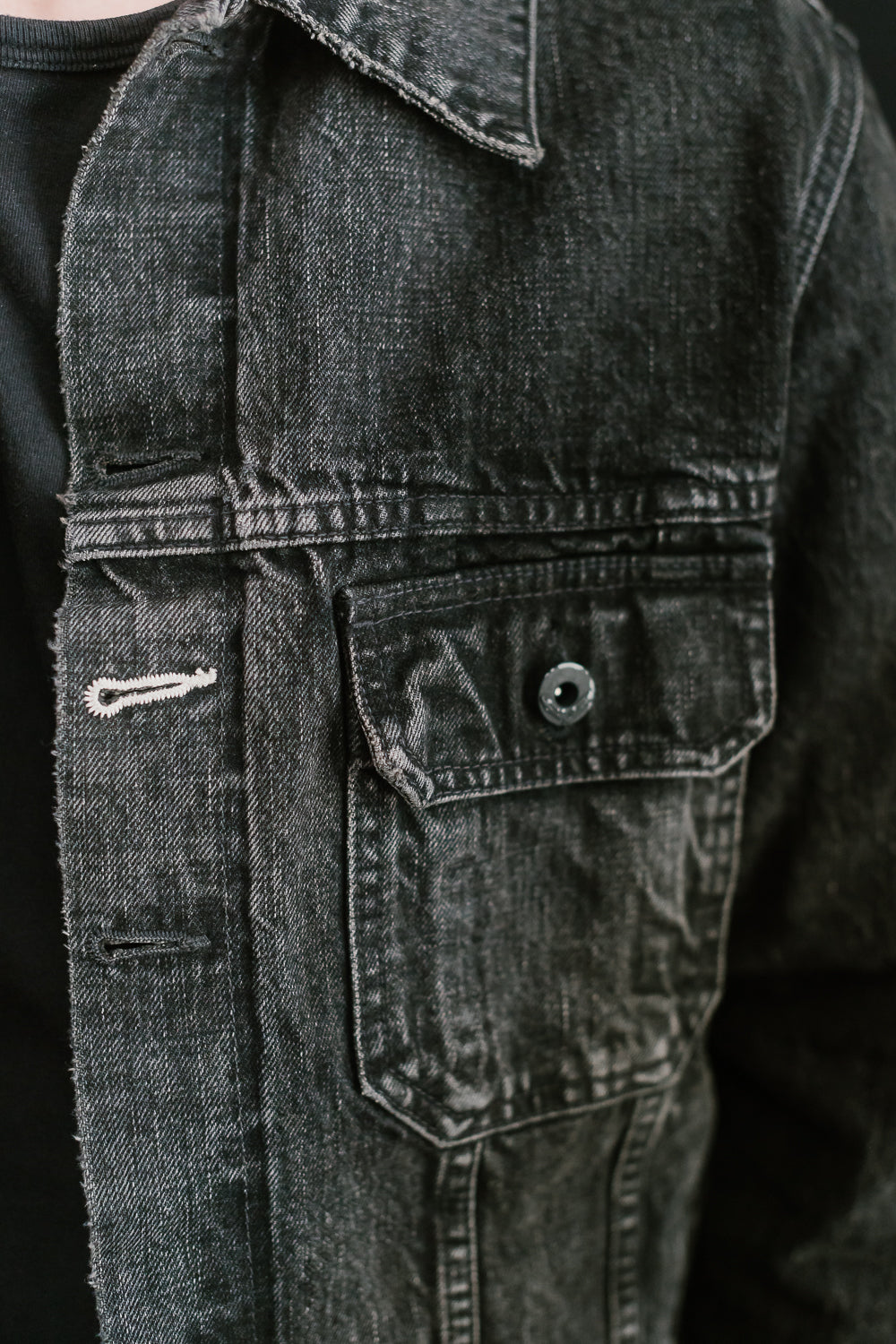 15oz - Stealth Wash Selvedge Denim Cruiser Jacket - Black