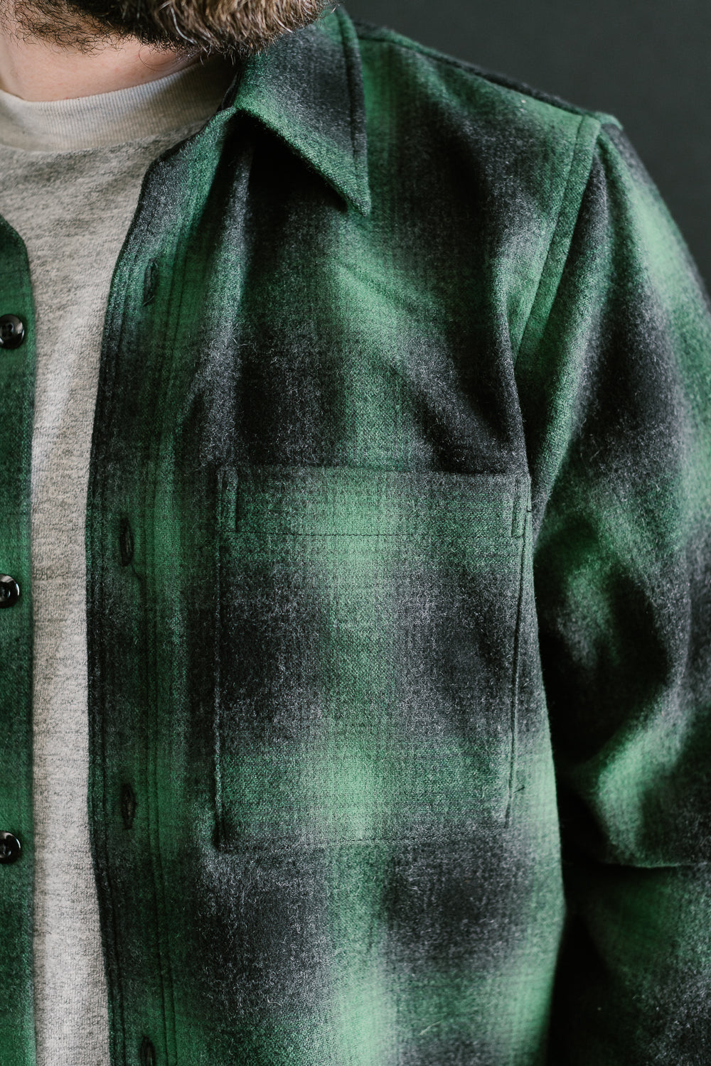 Utility Shirt Plaid Wool - Ombré Green