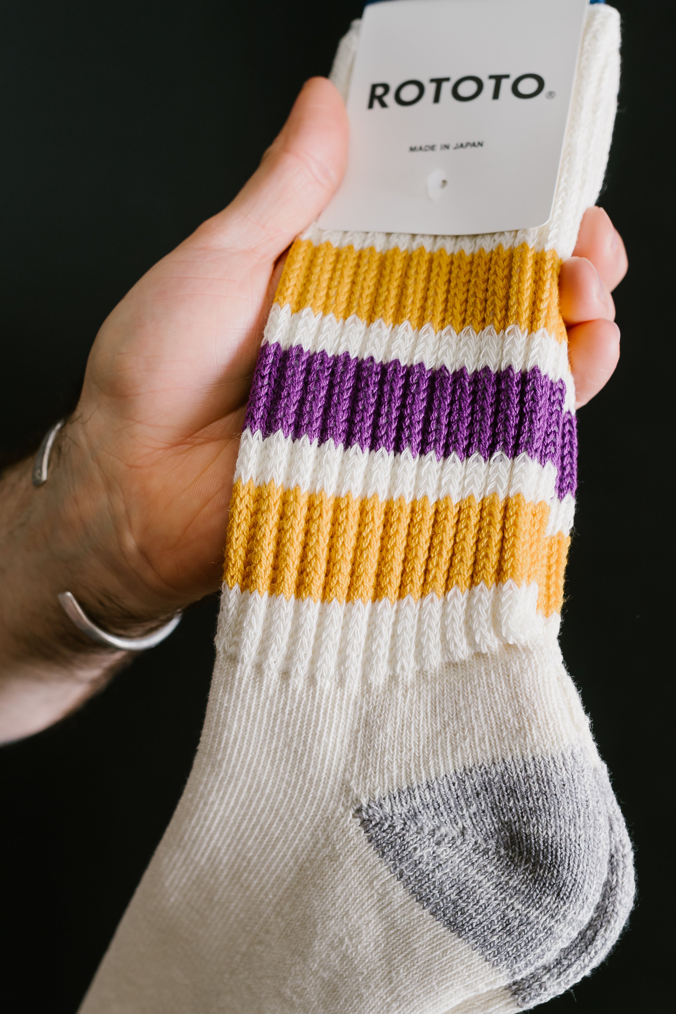 R1255 - Coarse Ribbed Old School Crew Socks - Yellow, Purple