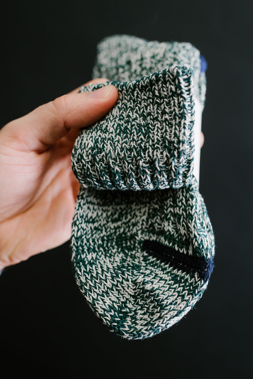 R1448 - Recycled Cotton Ribbed Crew Sock - Dark Green, Ivory