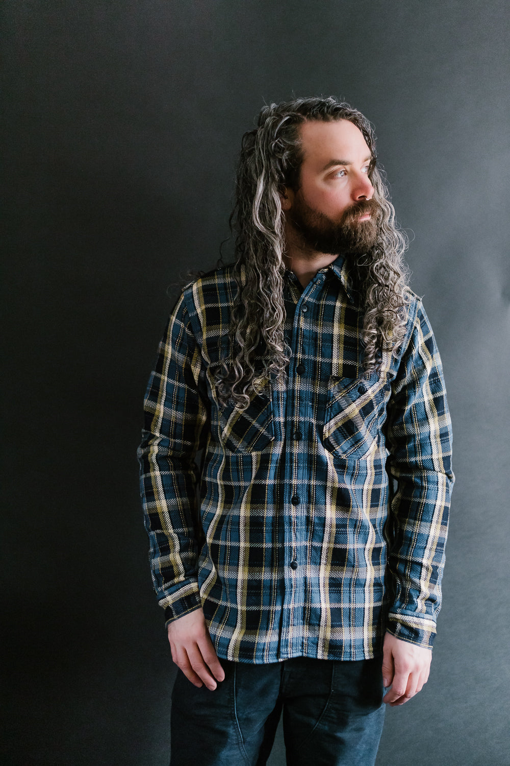 SIN23-01W - Rope Dyed Flannel Check Shirt - Blue, Indigo