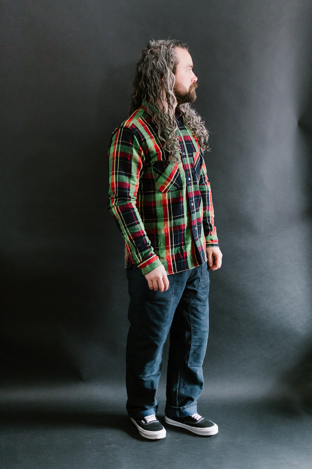 SIN23-01W - Rope Dyed Flannel Check Shirt - Green, Indigo