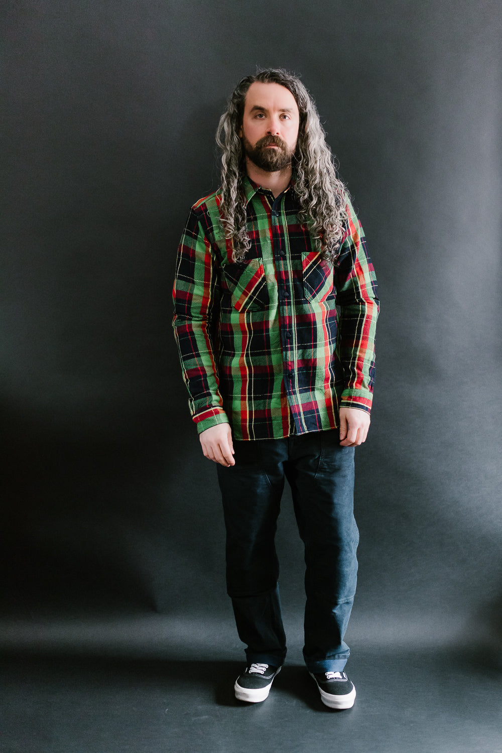 SIN23-01W - Rope Dyed Flannel Check Shirt - Green, Indigo